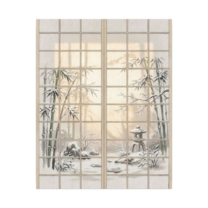 Winter Shoji Screen Sumi E Canvas Art | Tranquil Decor