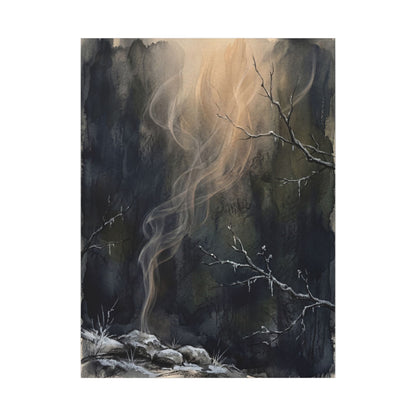 Incense Smoke Winter Canvas Art | Dark Japandi Moody Design