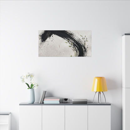 Ink Brushstroke Spring Canvas Art | Dark Japandi Sophisticated Design