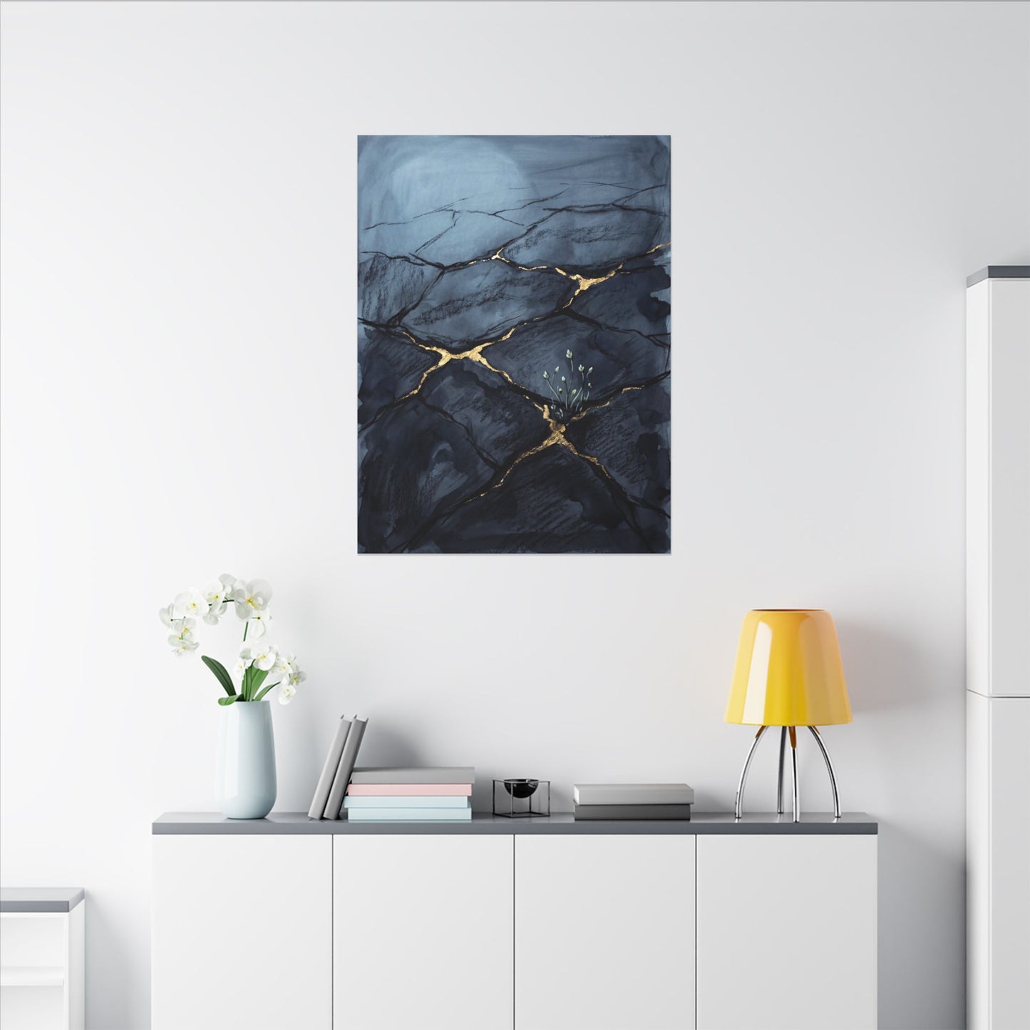Mono No Aware Cracked Earth Canvas Art - Dark Japandi Charcoal Ink