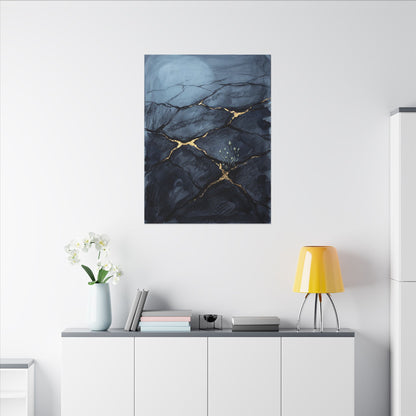 Mono No Aware Cracked Earth Canvas Art - Dark Japandi Charcoal Ink