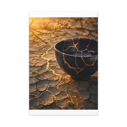 Golden Hour Cracked Earth Canvas Art - Kintsugi Fukinsei