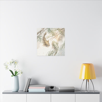 Koi Pond Canvas Art | Winter Japandi Watercolor Art