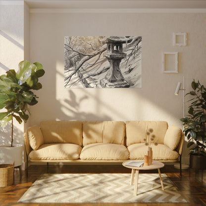 Golden Hour Stone Lantern Canvas Art - Japandi Kanso