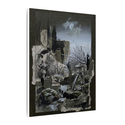Winter Moonlit Garden Dark Texture Canvas Art | Moody Decor