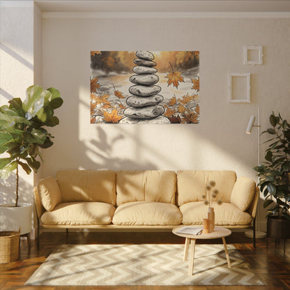 Earthy River Stones Canvas Art - Minimal Line Japandi