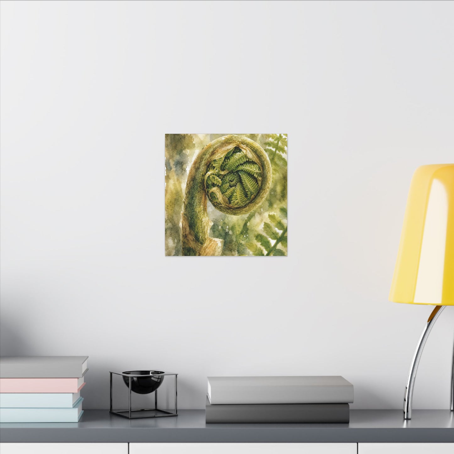 Japandi Fern Unfurling in Dappled | Watercolor Canvas Art