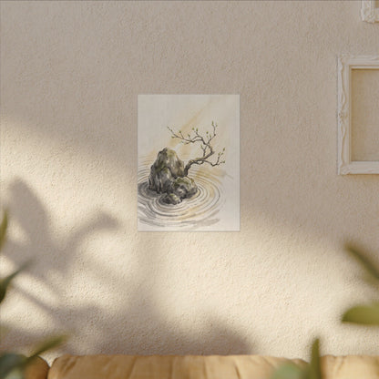 Serene Rock Garden Canvas Art - Sumi E Zen