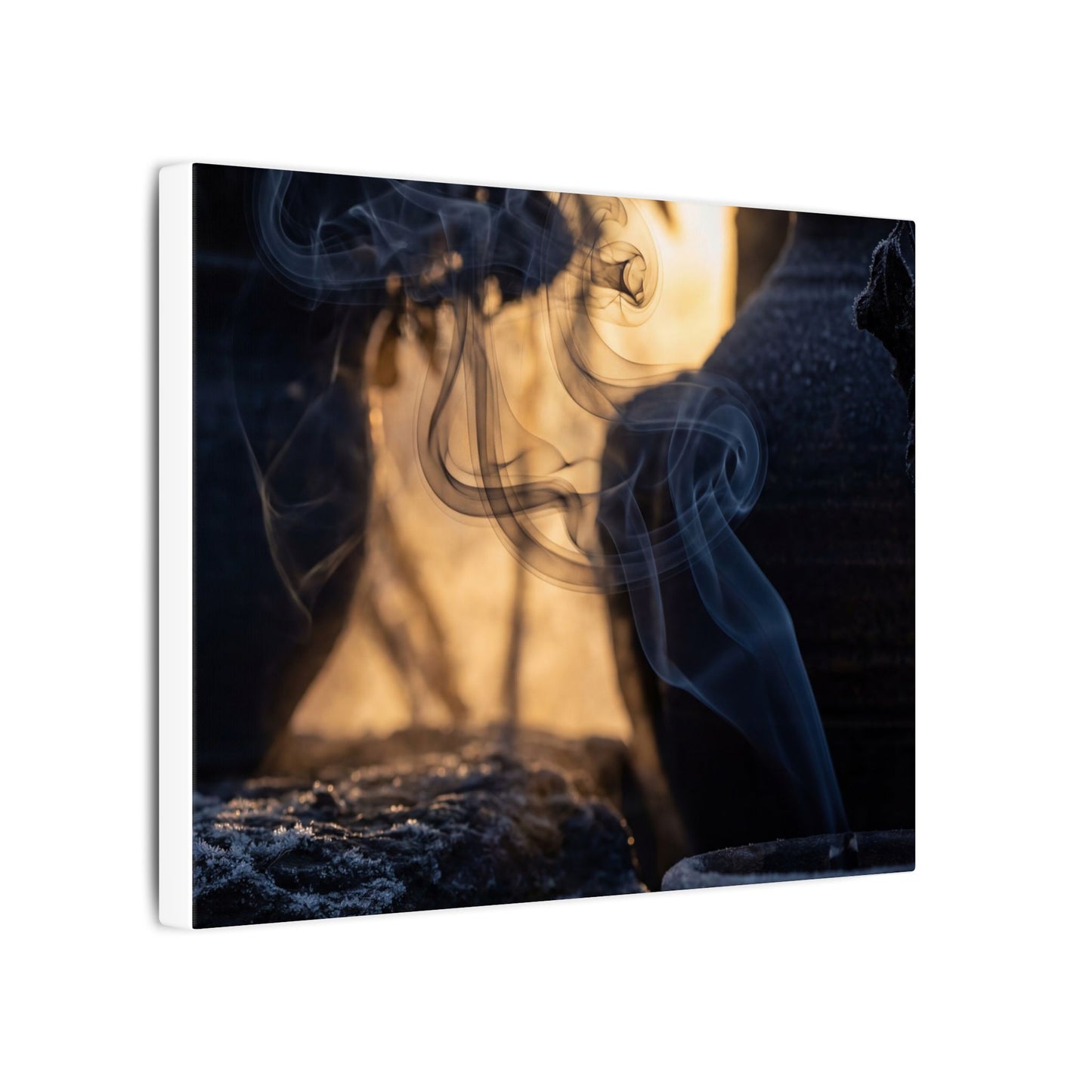 Incense Smoke Canvas Art | Winter Dark Japandi Shadow Zen Art