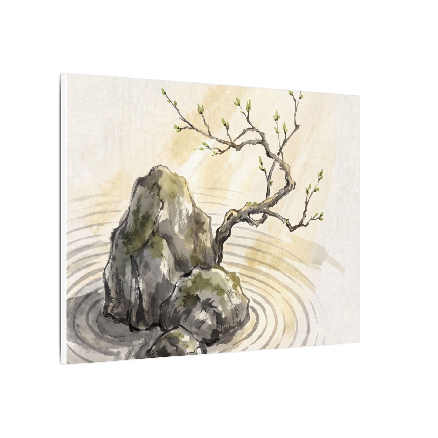 Serene Rock Garden Canvas Art - Sumi E Zen