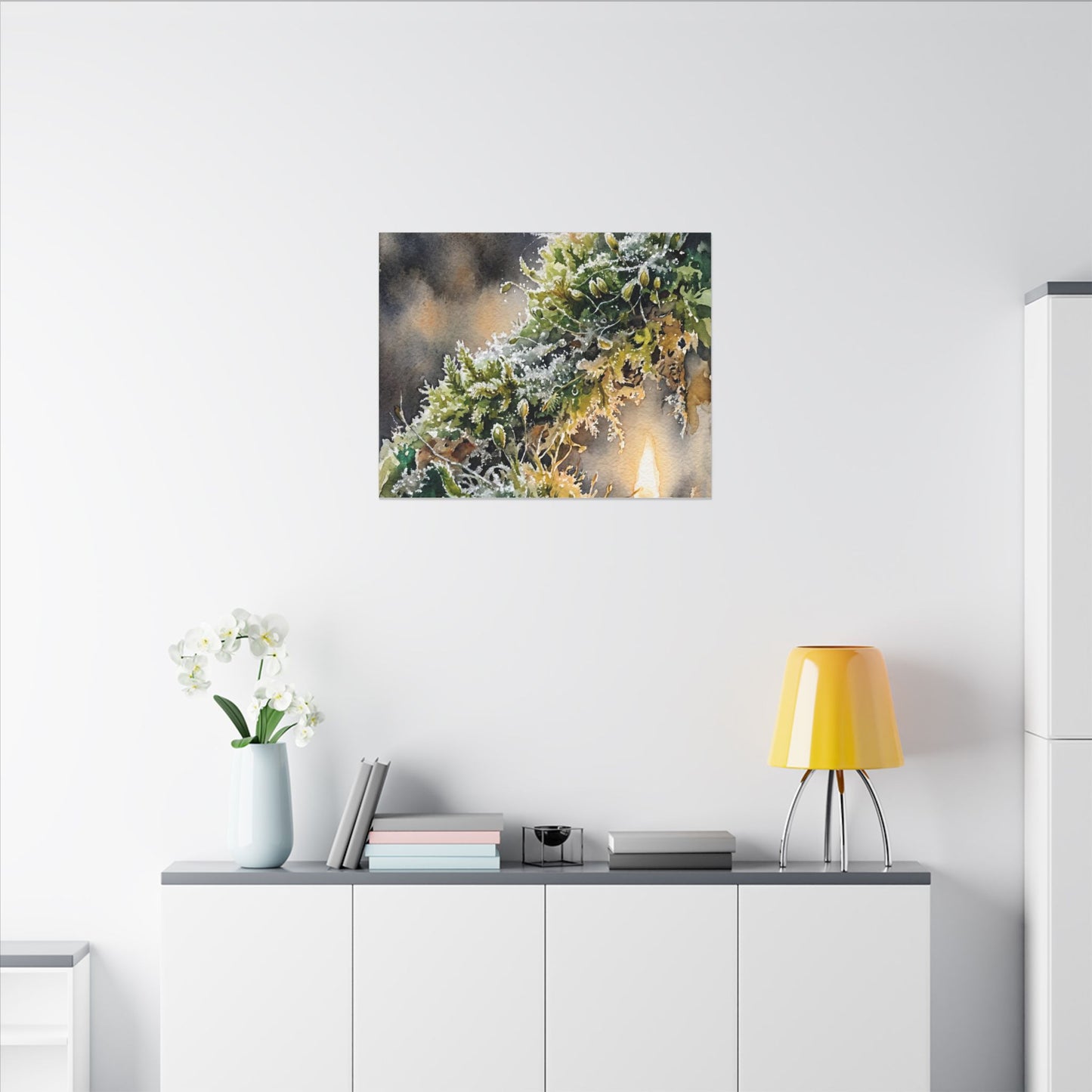 Winter Moss Close Up Watercolor Canvas Art | Neutral Decor