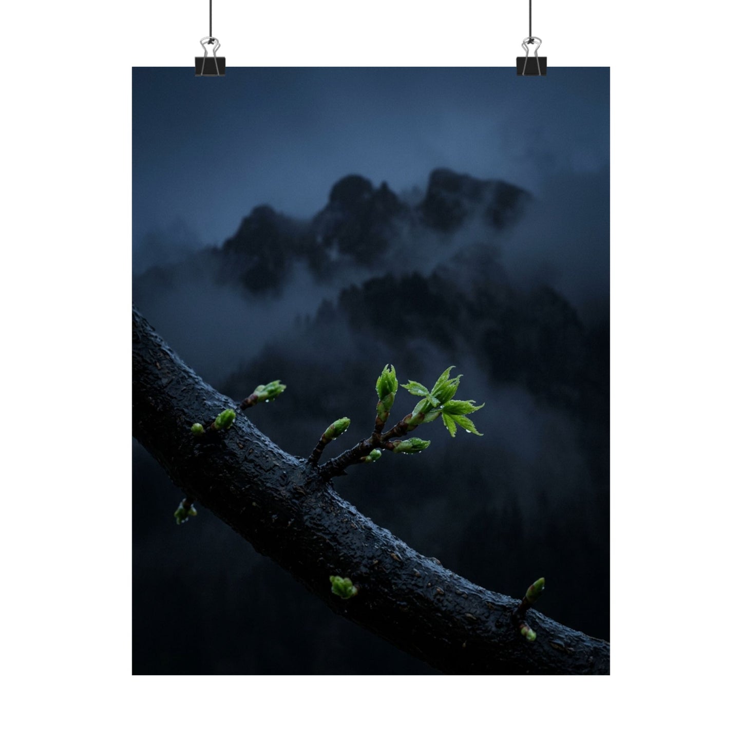 Kanso Mountain Mist Wall Art Print - Dark Japandi Moody Minimal