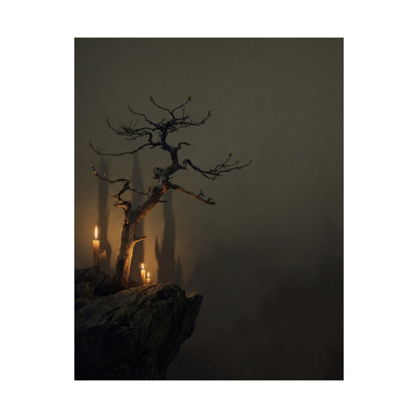 Pine Tree Shadow Zen Wall Art Print | Moody Dark Japandi Art