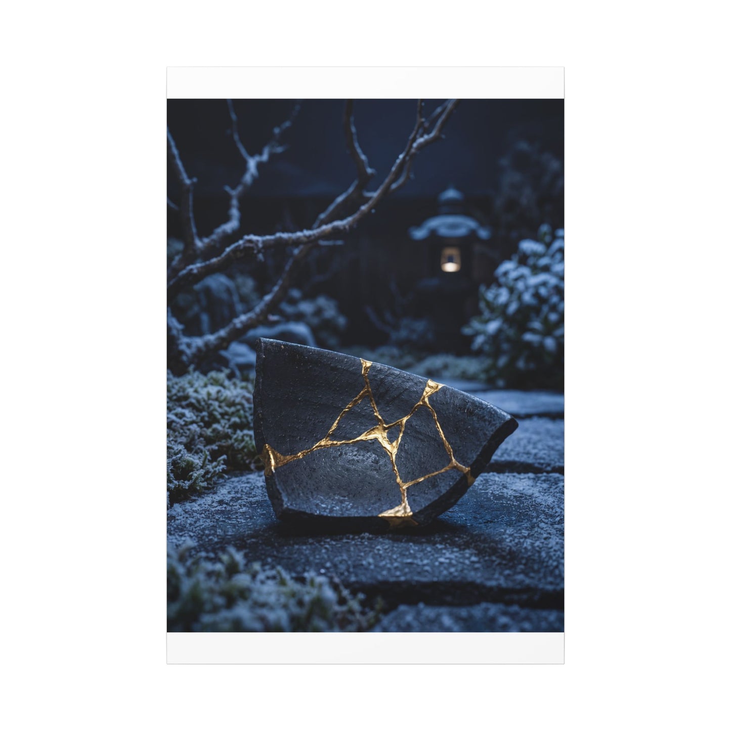 Moonlit Garden Winter Canvas Art | Kintsugi Artful Design