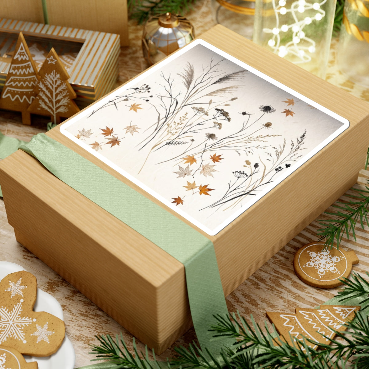 Autumn Dried Flowers Japanese Pattern Sticker | Elegant Decor Art Print