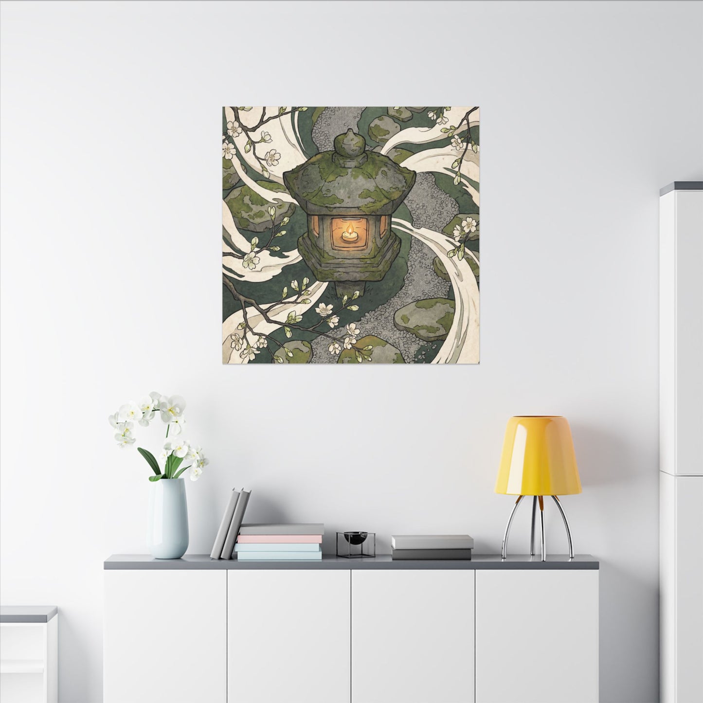 Zen Stone Lantern in Candlelight | Ukiyo E Inspired Canvas Art