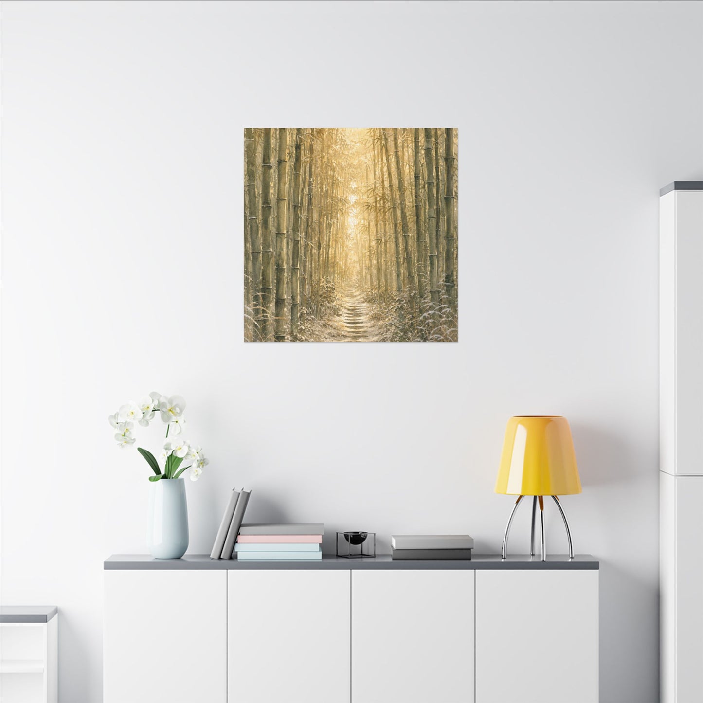 Bamboo Grove Winter Canvas Art | Japandi Elegant Design