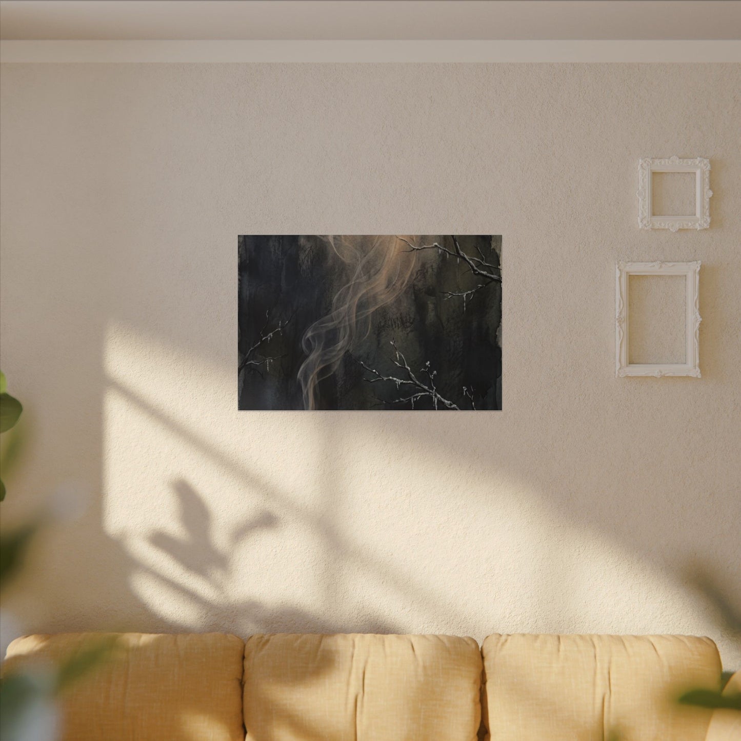 Incense Smoke Winter Canvas Art | Dark Japandi Moody Design
