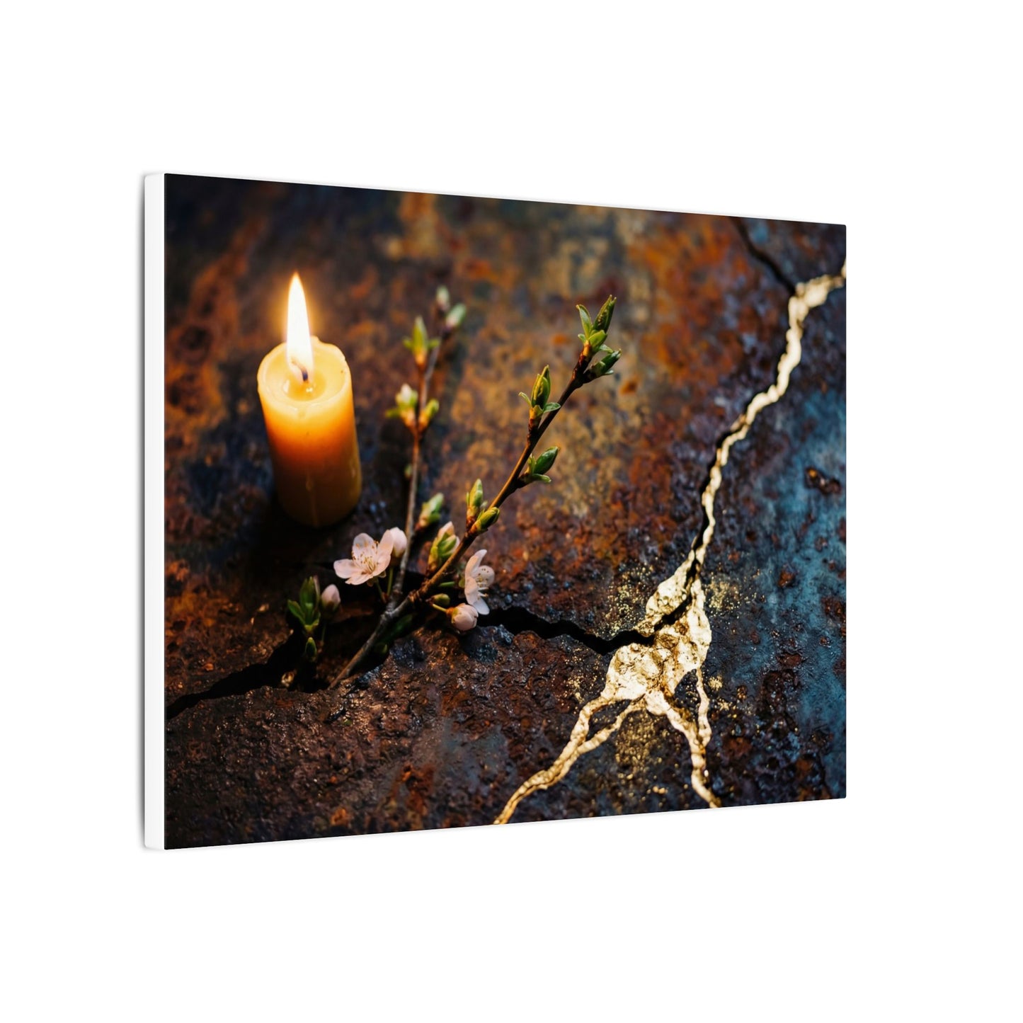 Kintsugi Rust Patina in Candlelight | Gold Repair Canvas Art