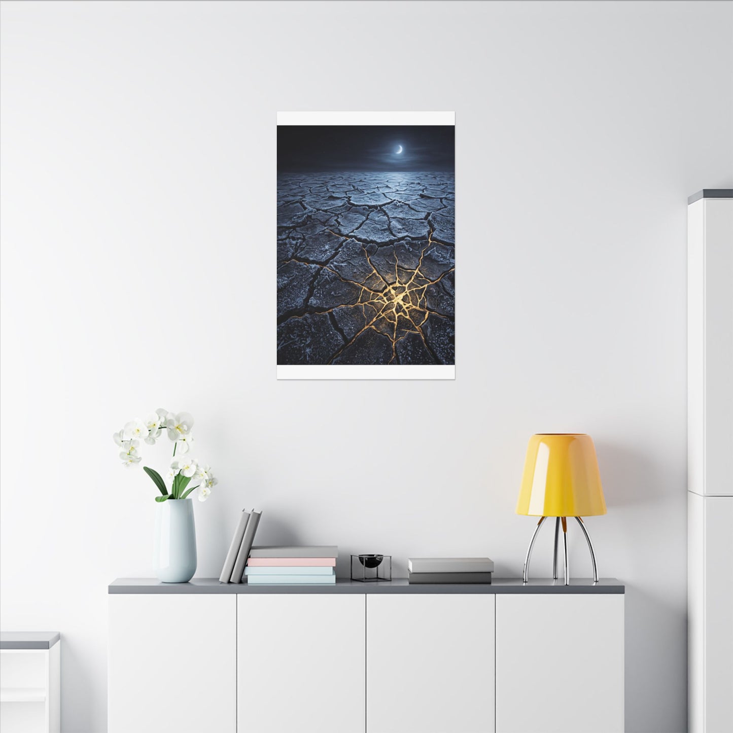Moonlight Cracked Earth Canvas Art - Kintsugi Mono No Aware