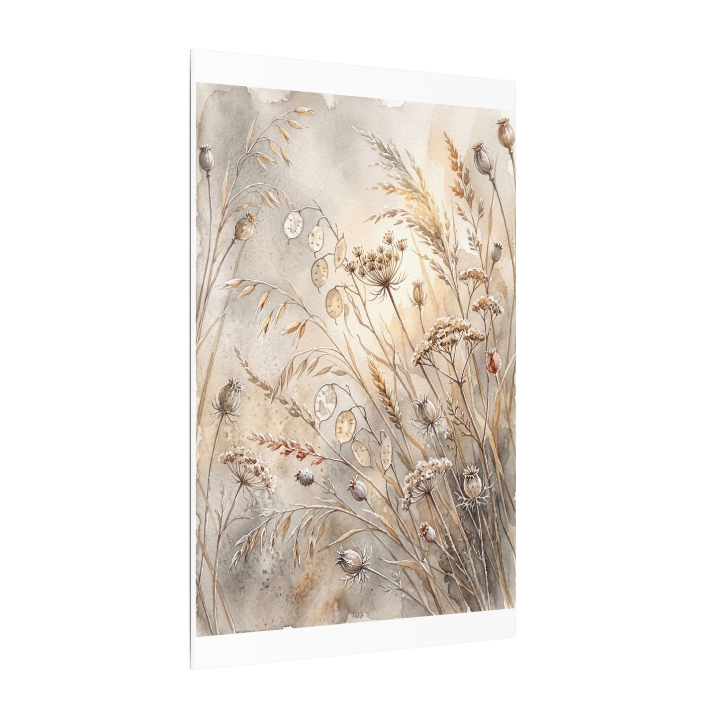 Winter Dried Flowers Watercolor Canvas Art | Warm Decor