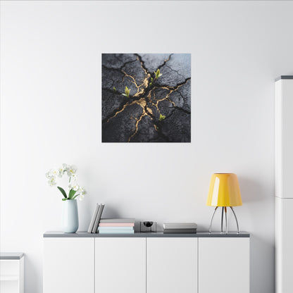 Ma Cracked Earth Canvas Art - Dark Japandi Charcoal Ink