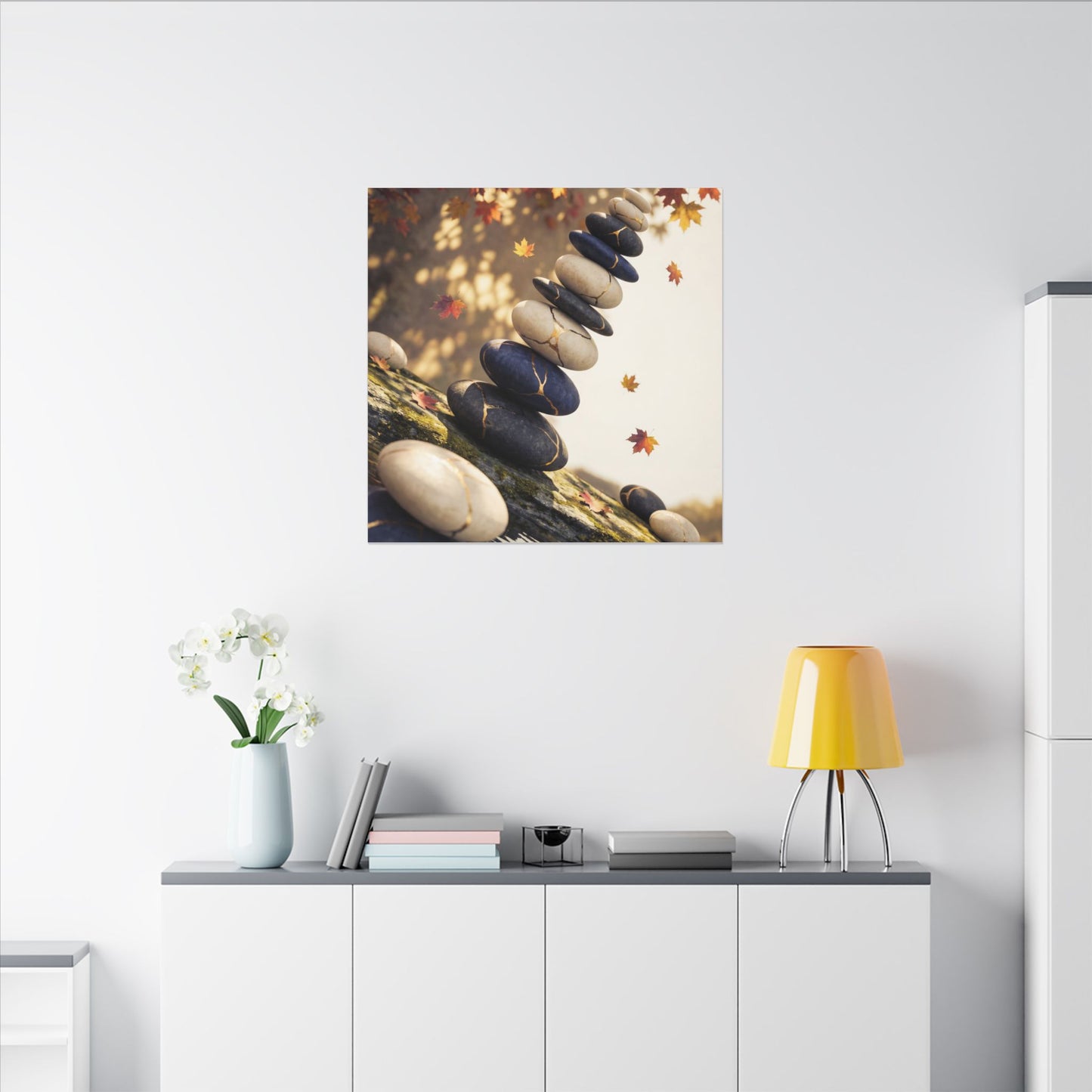 Ma River Stones Canvas Art - Kintsugi Gold Vein