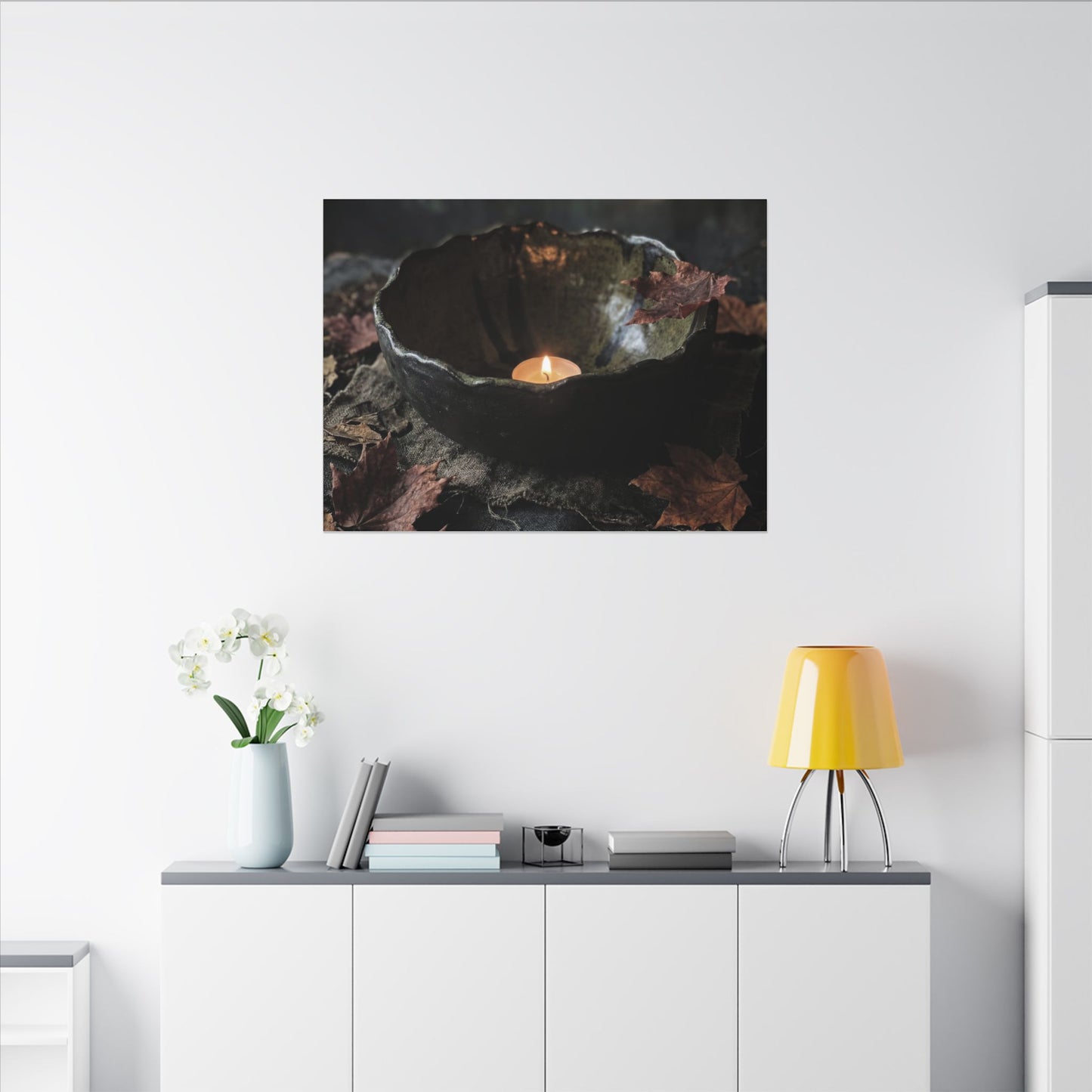 Candlelight Ceramic Bowl Canvas Art - Dark Japandi Kanso
