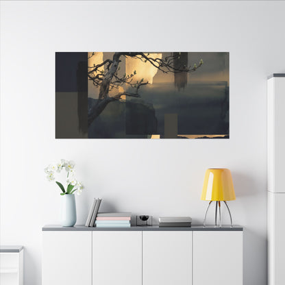 Golden Hour Pine Tree Canvas Art - Dark Japandi Kanso