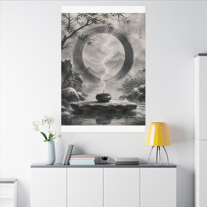 Incense Smoke Canvas Art | Winter Zen Sumi E Art