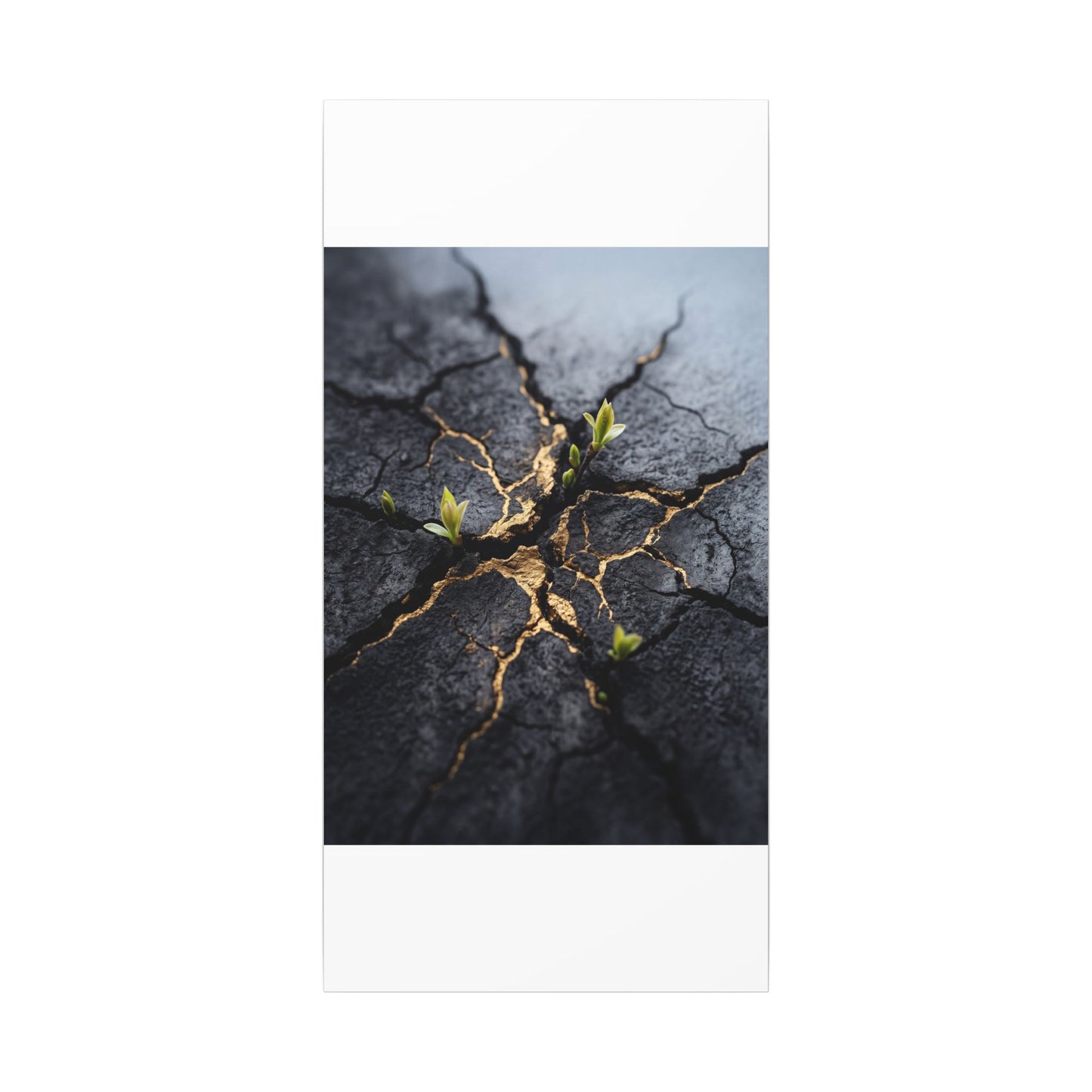 Ma Cracked Earth Canvas Art - Dark Japandi Charcoal Ink