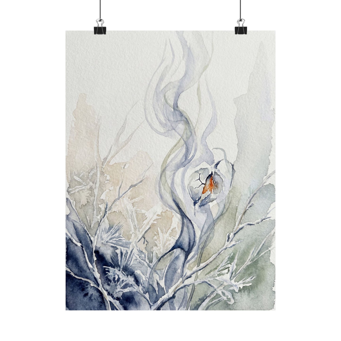 Incense Smoke Watercolor Wall Art Print | Elegant Japandi Art Art Print