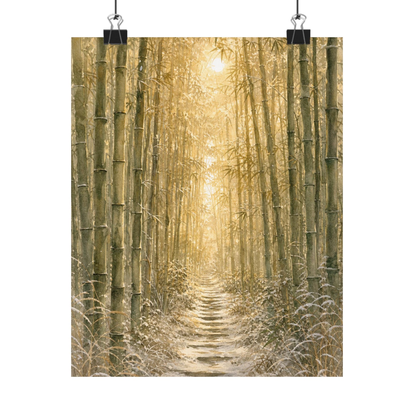 Japandi Bamboo Grove in Golden Hour | Watercolor Wall Art Print