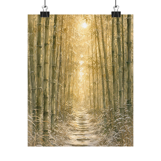 Japandi Bamboo Grove in Golden Hour | Watercolor Wall Art Print