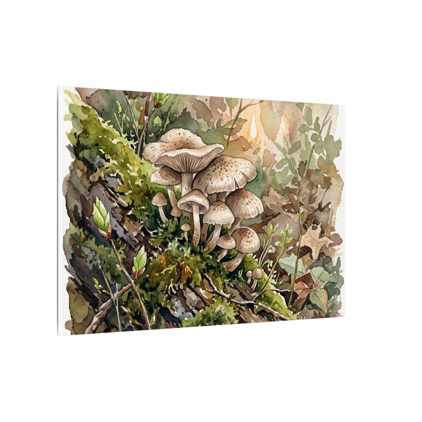 Wild Mushrooms Canvas Art | Spring Japandi Watercolor Art