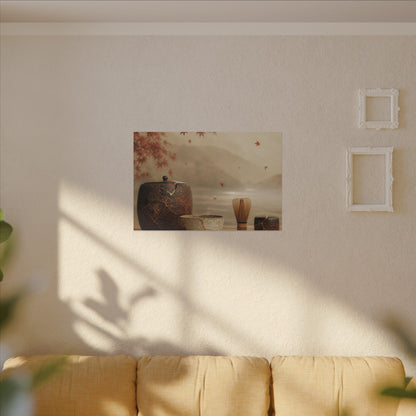 Tea Ceremony Canvas Art | Autumn Kintsugi Gold Vein Art