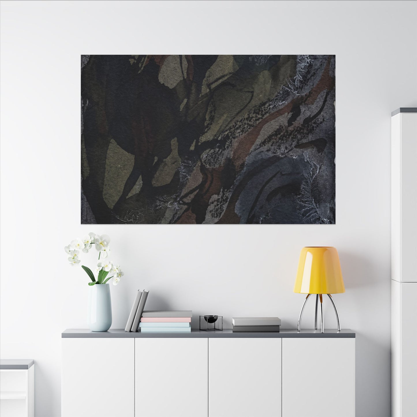 Shadow Play Winter Canvas Art | Dark Japandi Luxurious Design