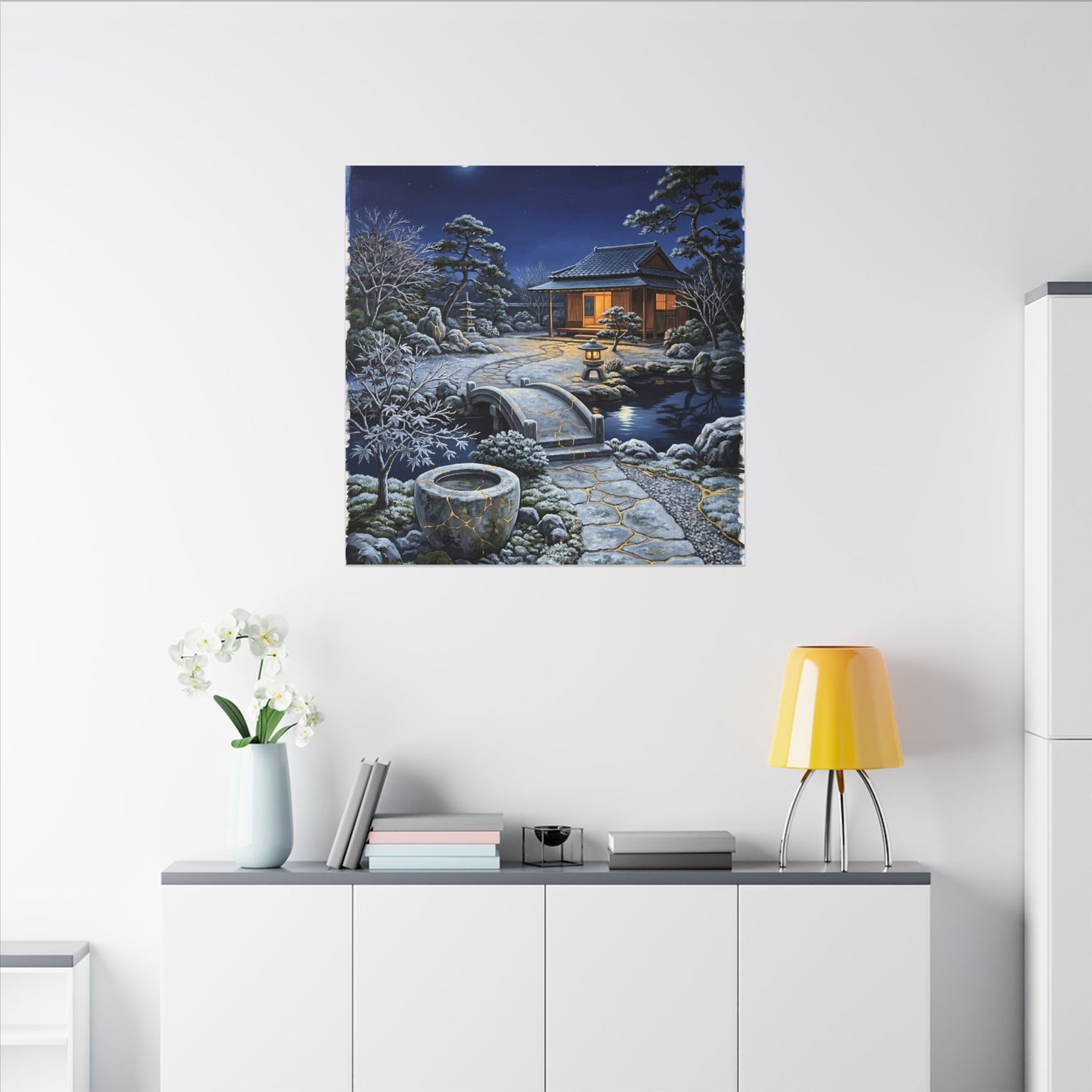 Moonlit Garden Winter Canvas Art | Kintsugi Artful Design