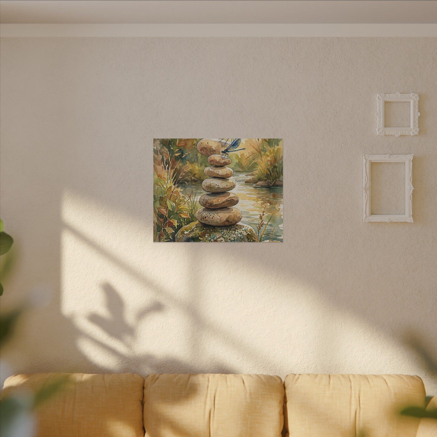 River Stones Summer Canvas Art | Japandi Cozy Design