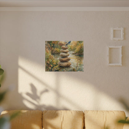 River Stones Summer Canvas Art | Japandi Cozy Design