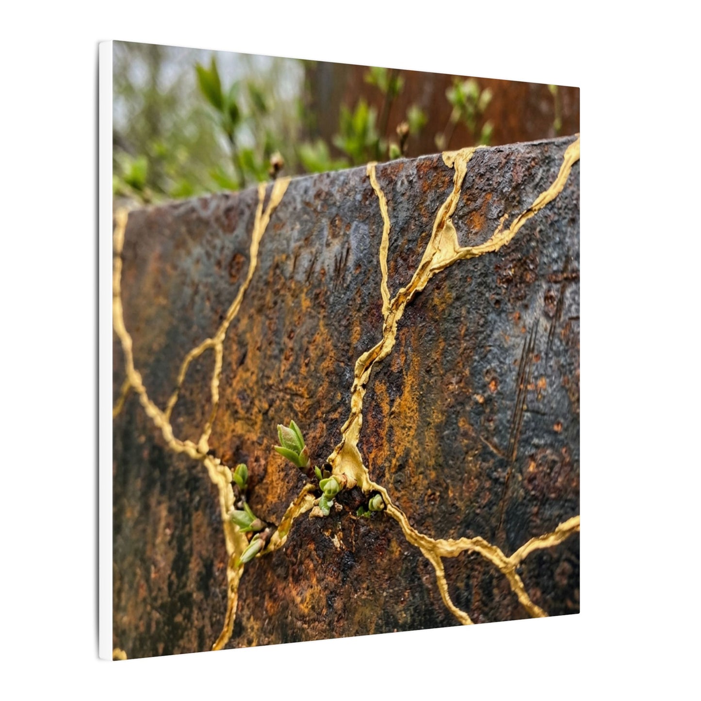 Mono No Aware Rust Patina Canvas Art - Kintsugi Gold Repair