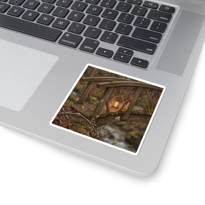 Spring Wooden Bridge Forest Whimsy Sticker | Earthy Decor Art Print