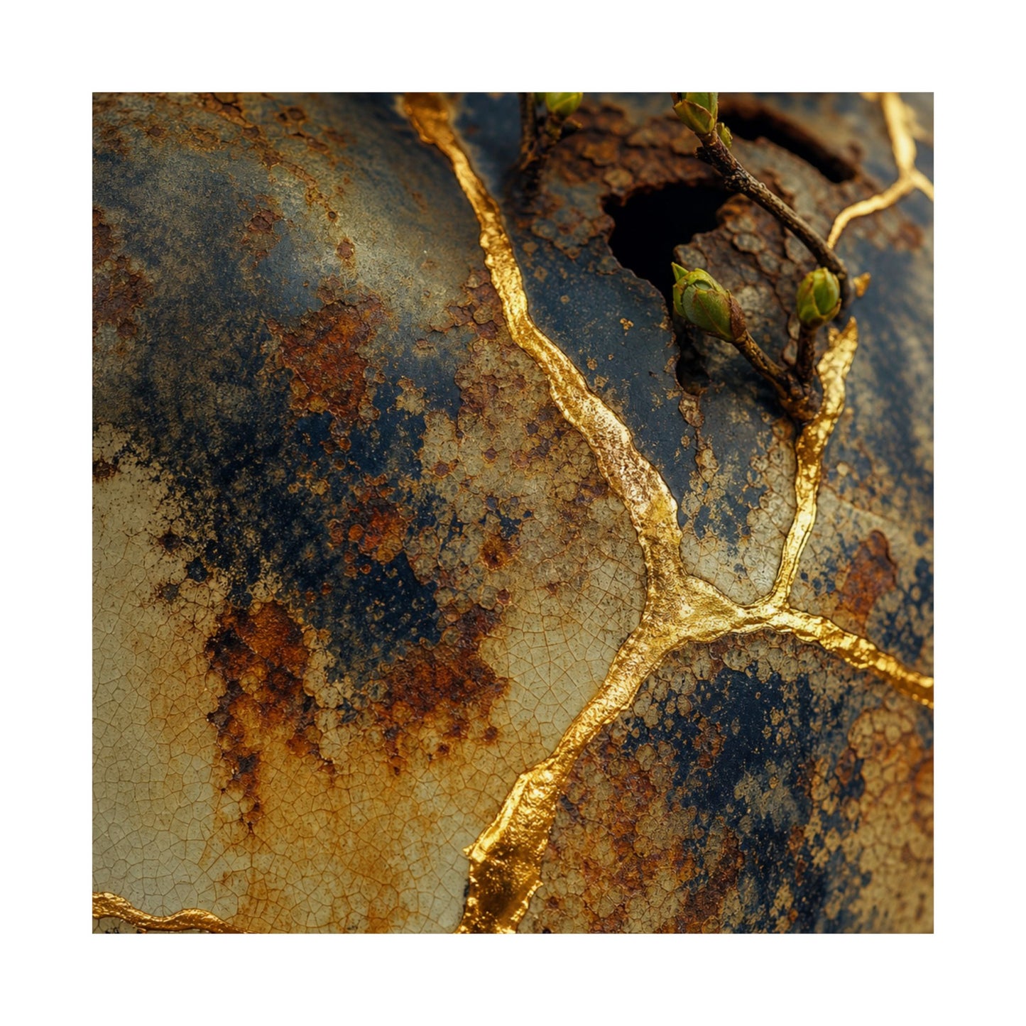 Healing Rust Patina Wall Art Print - Crackle Gold Kintsugi