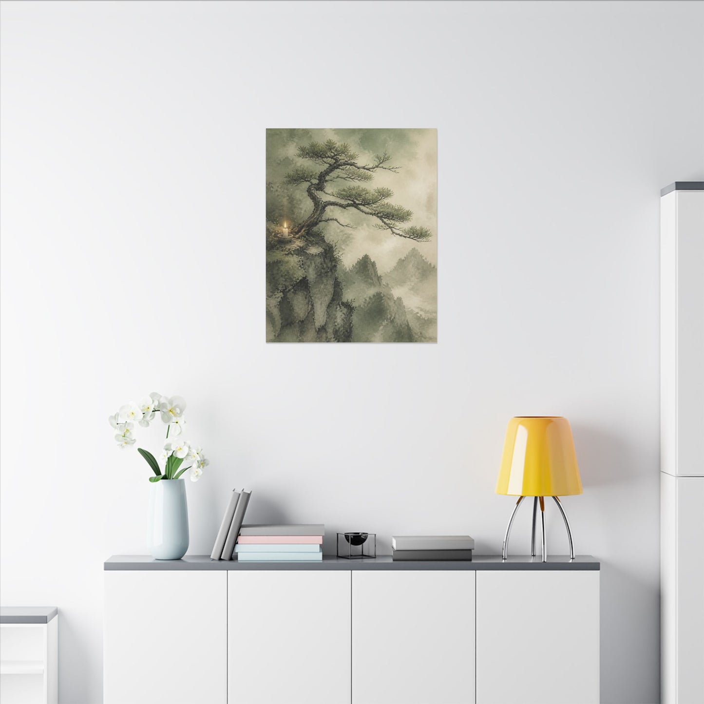 Candlelight Pine Tree Canvas Art - Japandi Kanso