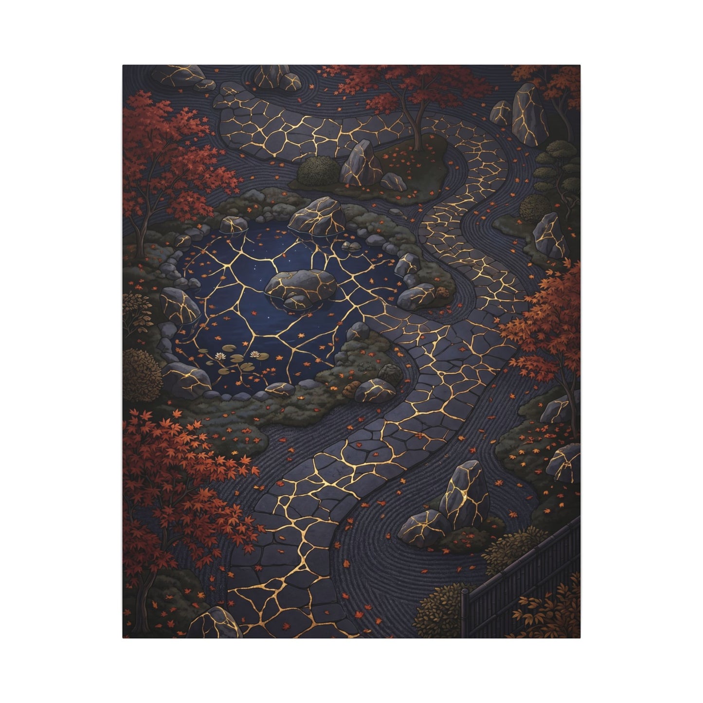 Moonlit Garden Gold Vein Canvas Art | Resilient Kintsugi Art