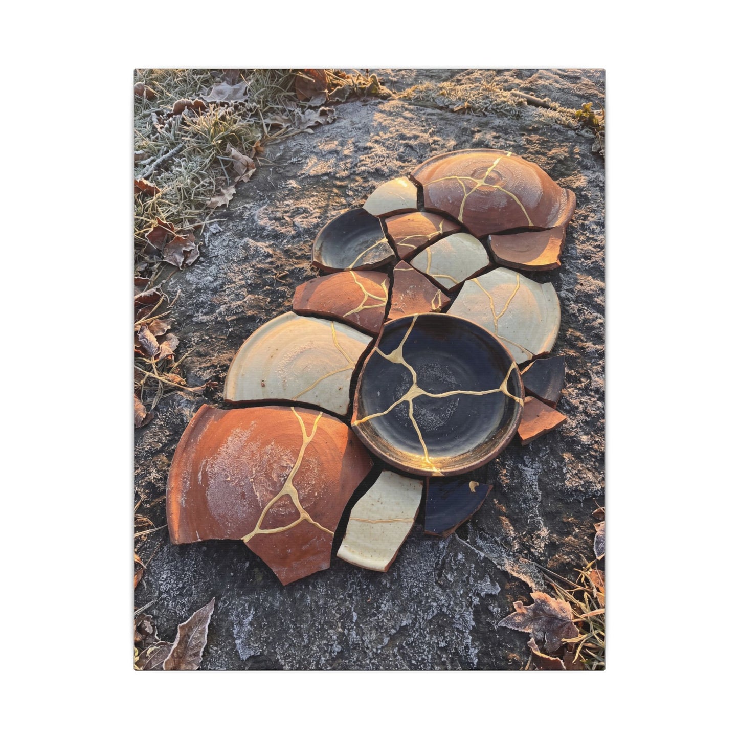 Winter Broken Pottery Gold Vein Canvas Art | Beautiful Decor
