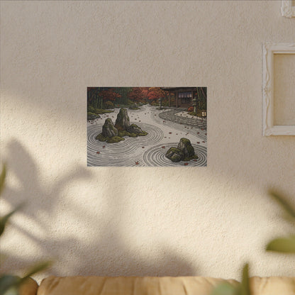 Autumn Rock Garden Ukiyo E Inspired Canvas Art | Peaceful Decor