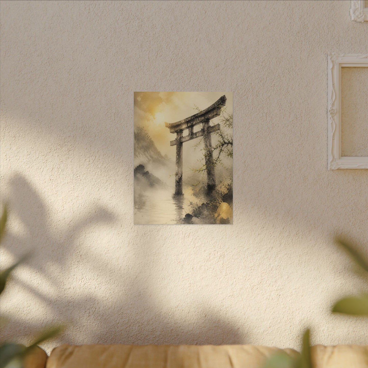 Spring Torii Gate Sumi E Canvas Art | Tranquil Decor