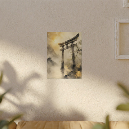 Spring Torii Gate Sumi E Canvas Art | Tranquil Decor