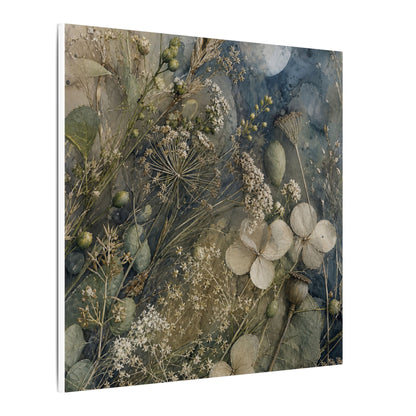 Japandi Dried Flowers in Moonlight | Watercolor Canvas Art